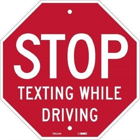 NMC Stop Texting Stop Sign, 12" W, 12" H, English, Plastic TM254R
